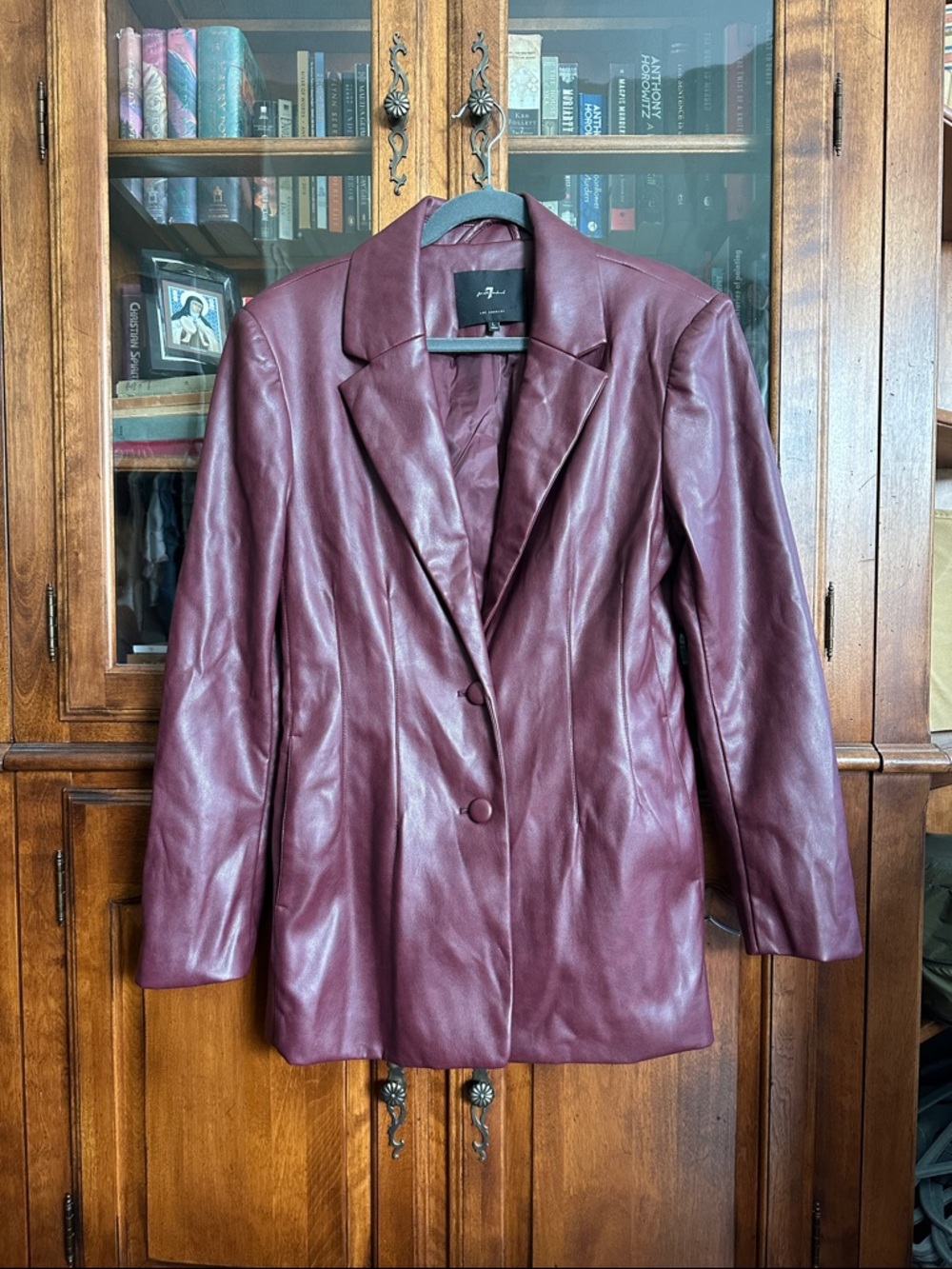 7 For All Mankind Women's Wine Burgundy Leather Blazer
